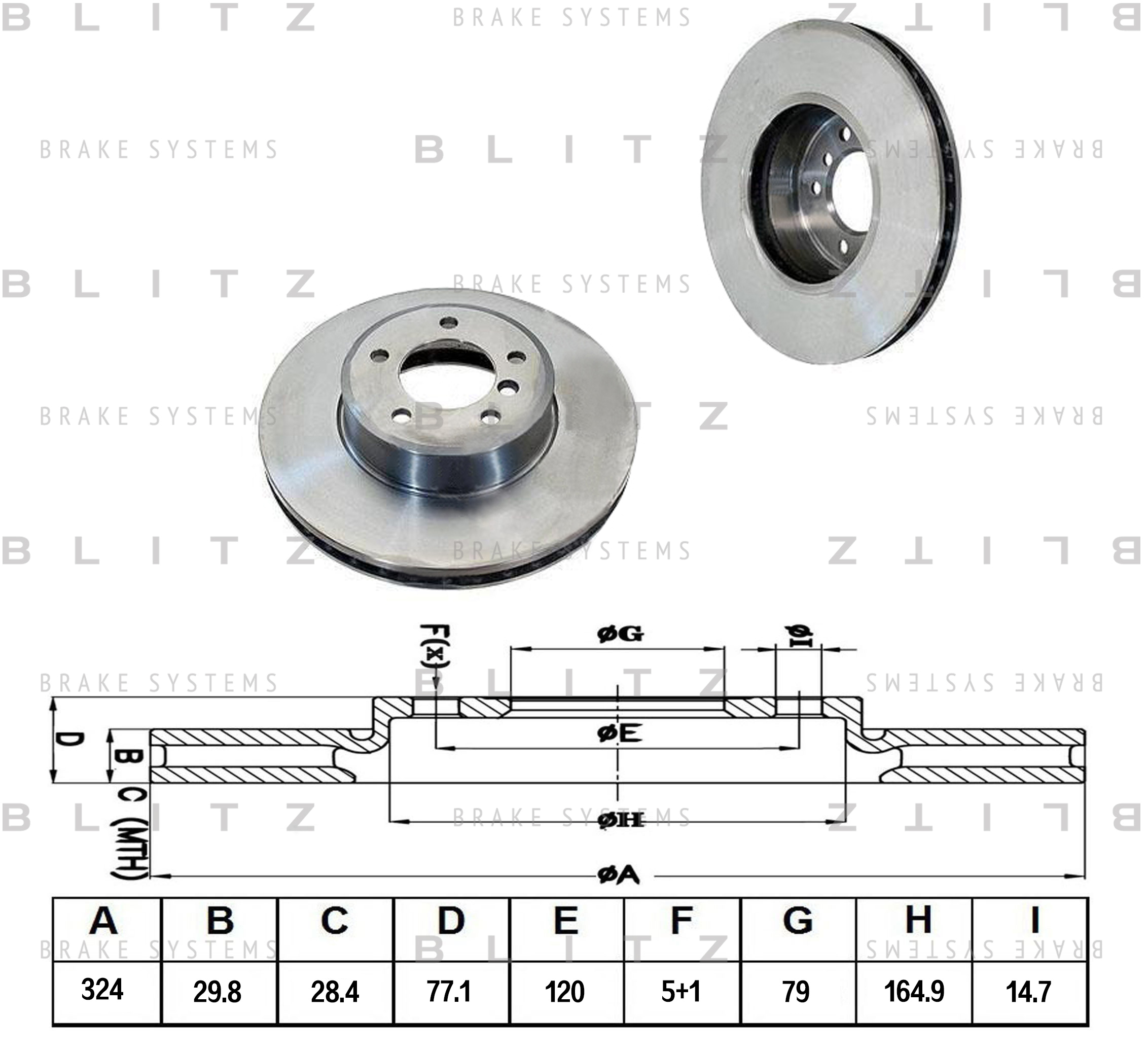 BLITZ - BS0189_диск тормозной передний! BMW E60/E61 520-530/525&530D 03>