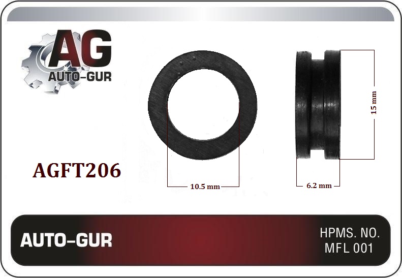 AUTO-GUR - Кольцо топливной форсунки 15*10,5*6,2mm