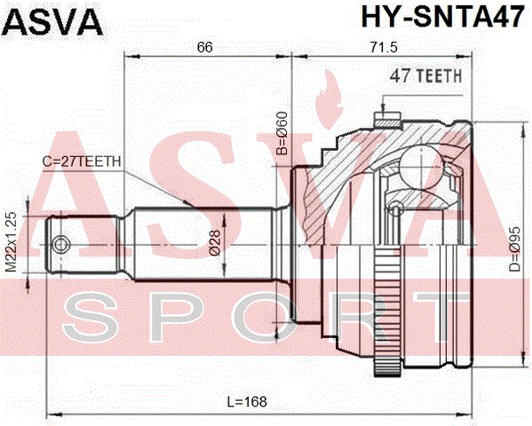 ASVA - Шрус наружный 34x60x27 HYUNDAI SONATA EU 2001-