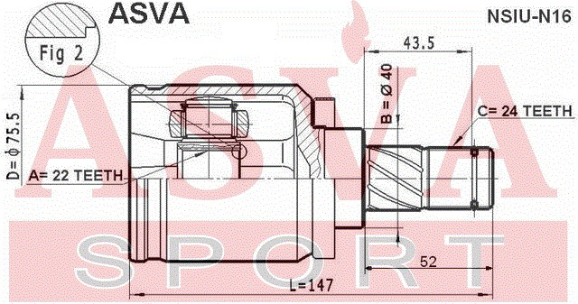 ASVA - Шрус внутренний 22x40x24 NISSAN NISSAN : ALMERA N16 QG15DE AT/MT EURO