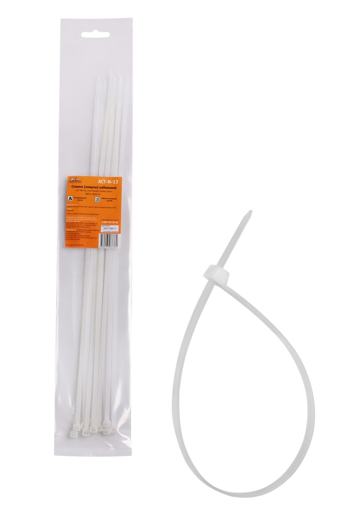 AIRLINE - Стяжки (хомуты) кабельные 4,8*400 мм, пластиковые, белые, 10 шт.