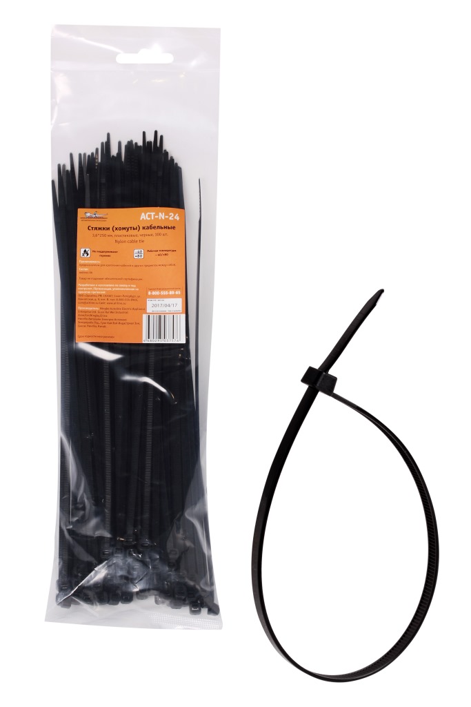 AIRLINE - Стяжки (хомуты) кабельные 3,6*250 мм, пластиковые, черные, 100 шт.