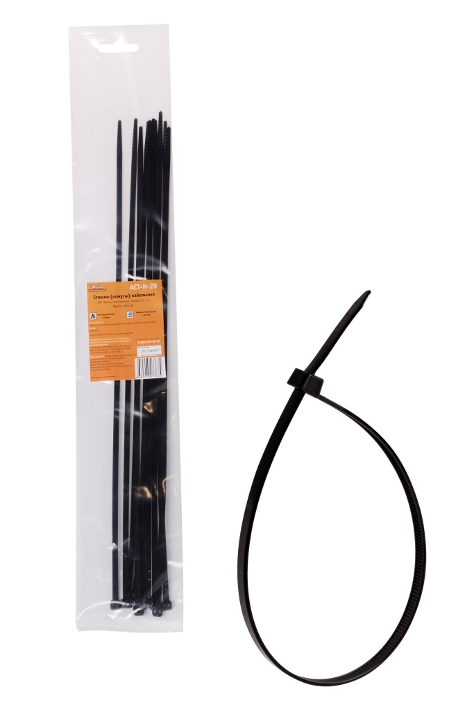 AIRLINE - Стяжки (хомуты) кабельные 4,8*400 мм, пластиковые, черные, 10 шт.