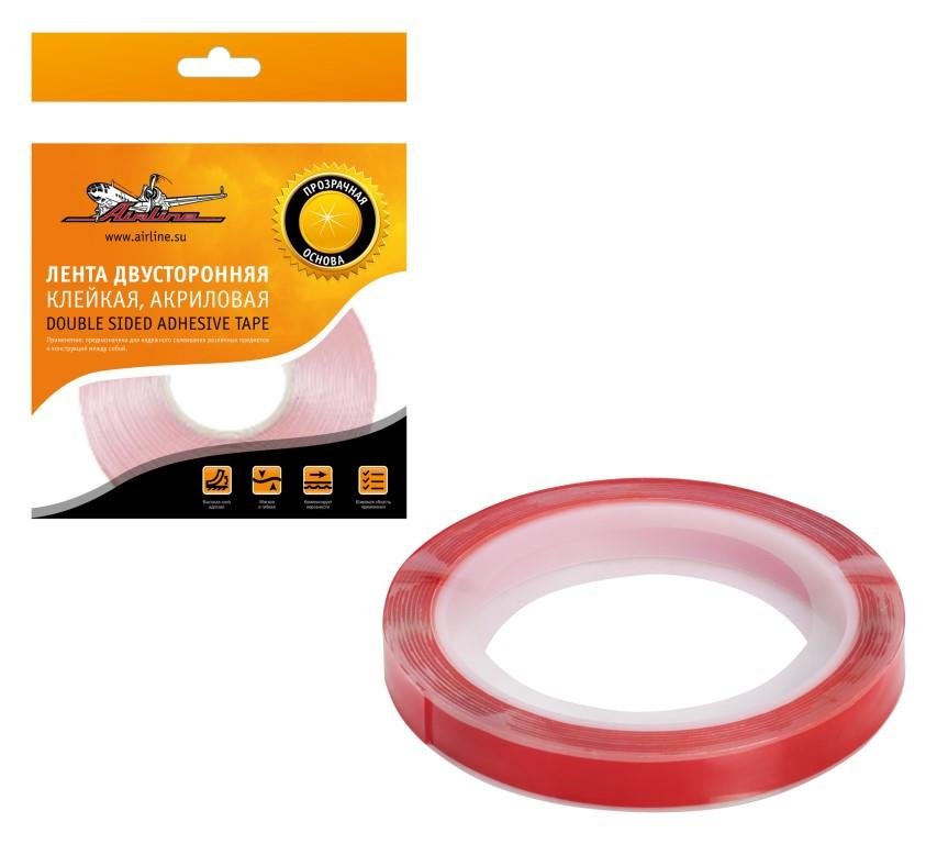 AIRLINE - Лента двусторонняя клейкая (скотч), 12 мм*3 м, акриловая, прозрачная (ADS-A-05)