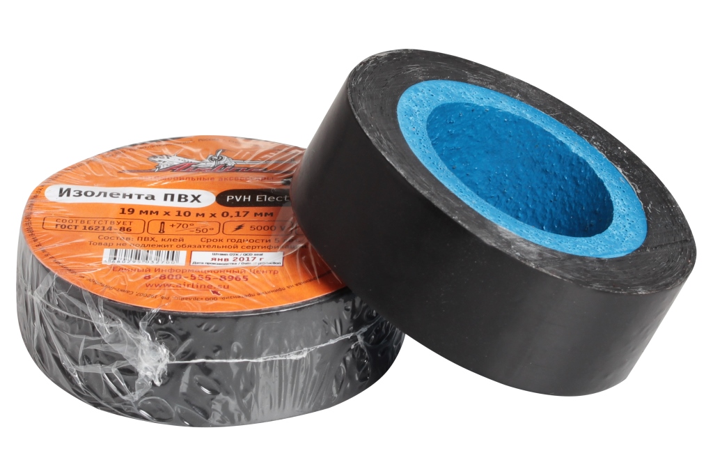 AIRLINE - Изолента ПВХ, черная, 19 мм*10 м