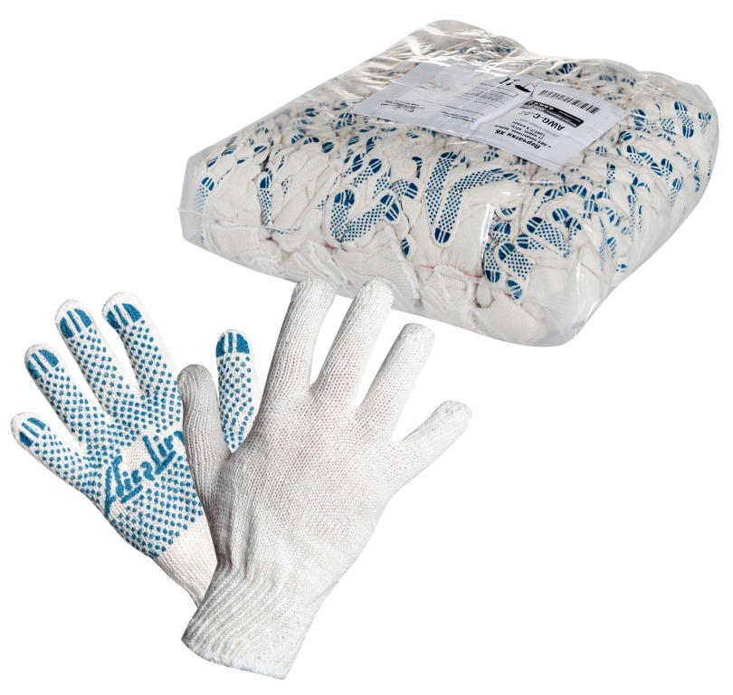 AIRLINE - Перчатки ХБ с ПВХ покрытием, белые, (1 пара), 42гр., 150Т/7,5 класс