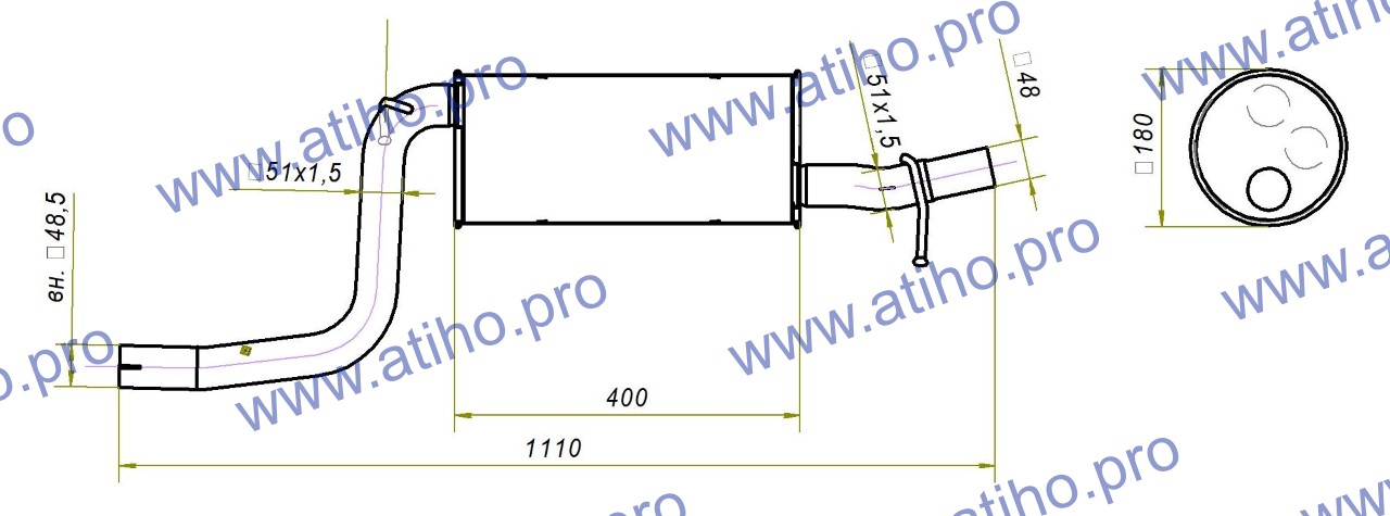 ATIHO - Глушитель Ford Focus/C-Max 2003-2011 1.6,1.8,2.0 ; Volvo S40/V50/C30