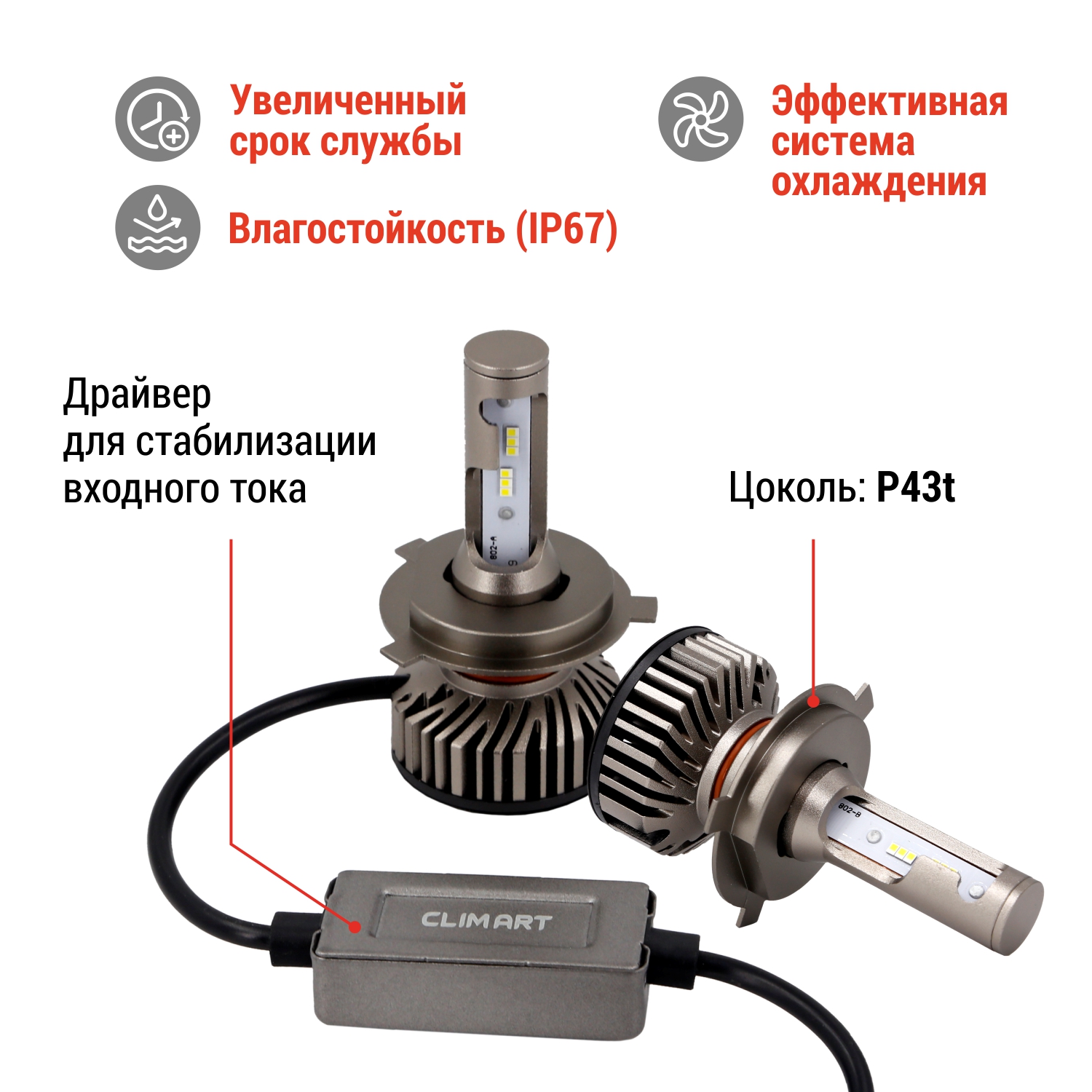 CLIM ART - Лампа светодиодная Clim Art H4K9A 12V (H4)/к-т 2 шт