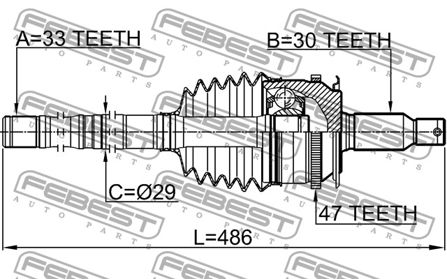 FEBEST - Шрус наружный с валом левый 33x485x30 MITSUBISHI PAJERO/MONTERO SPORT CHALLENGER KH# 2008-