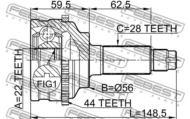 FEBEST - ШРУС НАРУЖНЫЙ 22x56x28 (MAZDA 626 GF 1997-2002) FEBEST