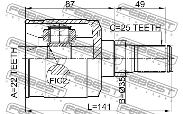 FEBEST - ШРУС ВНУТРЕННИЙ 22x35x25 (HYUNDAI ACCENT/VERNA 1999-) FEBEST