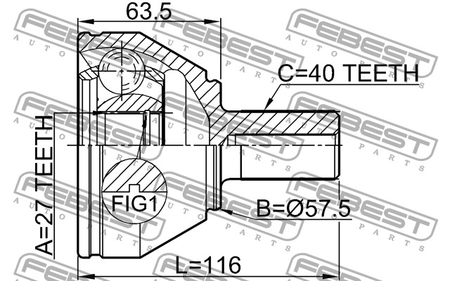 FEBEST - ШРУС НАРУЖНЫЙ 27x57.3x40 (LAND ROVER FREELANDER II 2006-) FEBEST
