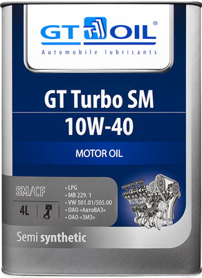 GT Oil - Масло GT Turbo SM, SAE 10W-40, API SM,SN/CF п/с, 4 л