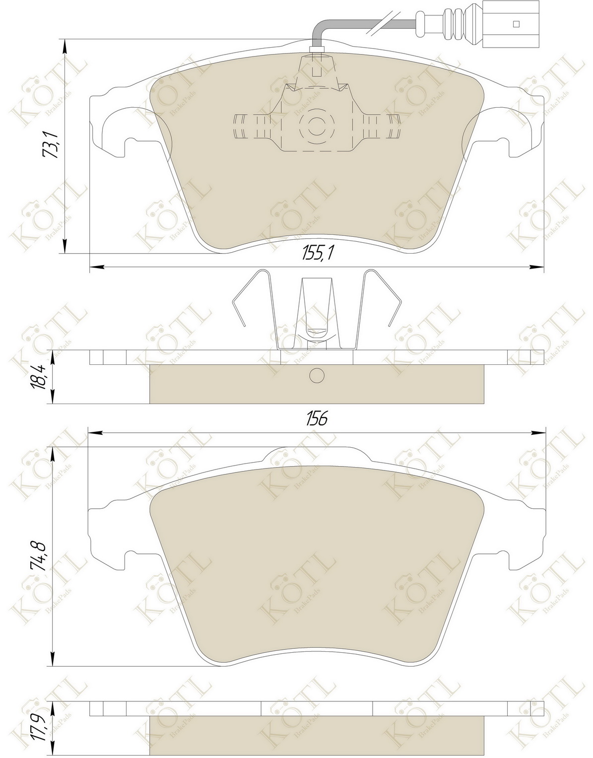 KOTL - Колодки тормозные VOLKSWAGEN TOUAREG R16 03> передние