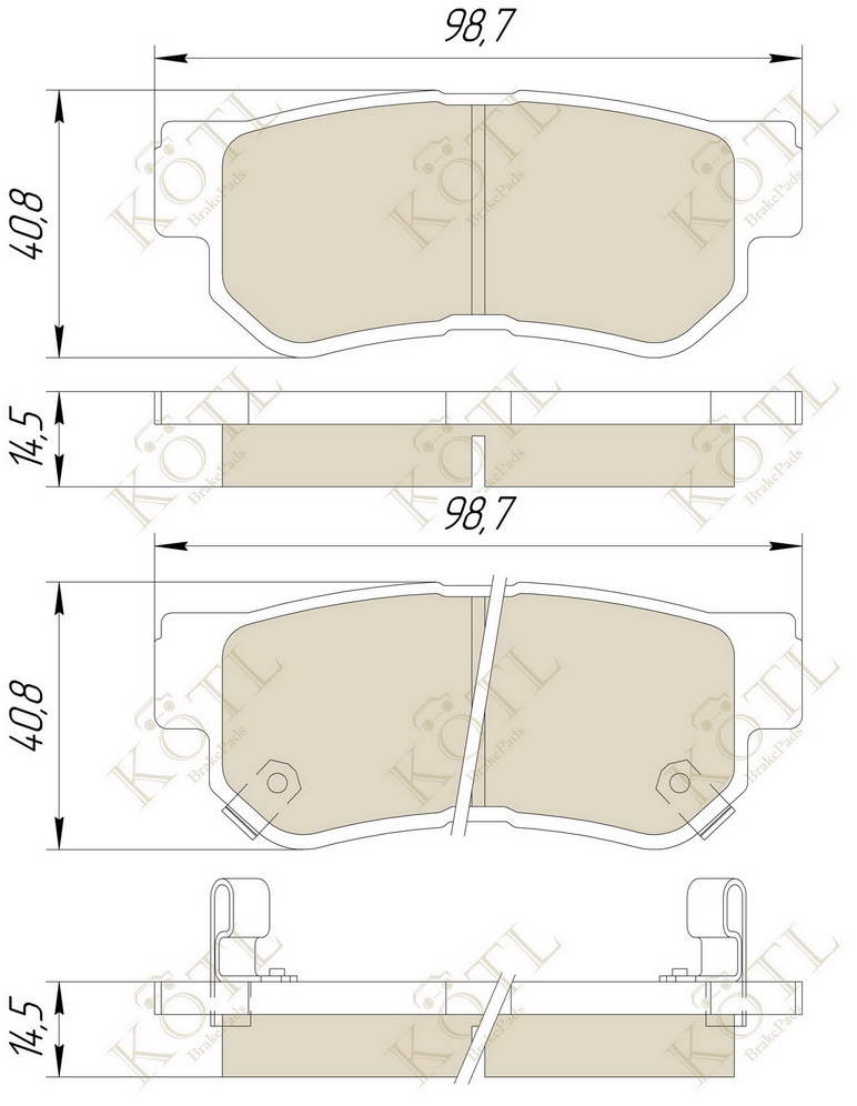 KOTL - Колодки тормозные дисковые задние к-т HYUNDAI GETZ/MATRIX/SANTA FE/SONATA/TUCSON