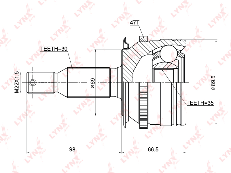 LYNXauto - ШРУС наружный MITSUBISHI L200(KA/KB) 2.5D 05 / Pajero Sport 3.2D-3.5 08>