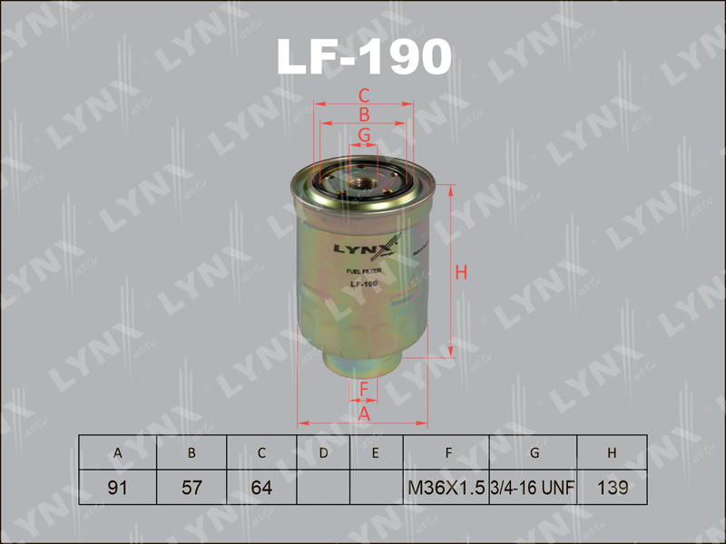 LYNXauto - Фильтр топливный MAZDA 3 2.0D-2.2D 06> / 5 2.0D 05> / 6 2.0D-2.2D 05>, TOYOTA Camry 2.0D >91/Carina E 2.0D-TD 96-97/Carina II 2.0D >92/Corolla 2.0D 92