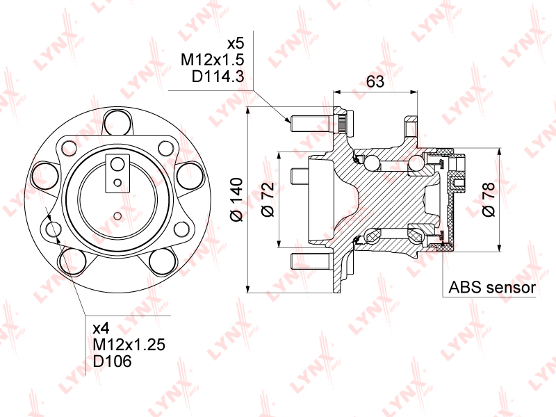 LYNXauto - Ступица задняя в сборе с ABS MAZDA 6(GH) 1.8-2.5 07>, CX-7 2.3-2.5 07>