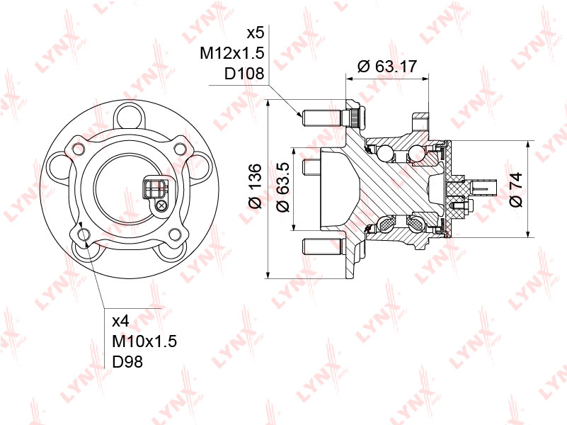 LYNXauto - Ступица задняя в сборе с ABS FORD Focus II 1.4-2.5 04> / C-Max 1.6-2.0D 07>