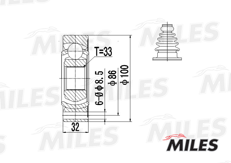 Miles - ШРУС AUDI 100/80/A4/A6 1.6-2.8 83-00 внутр.
