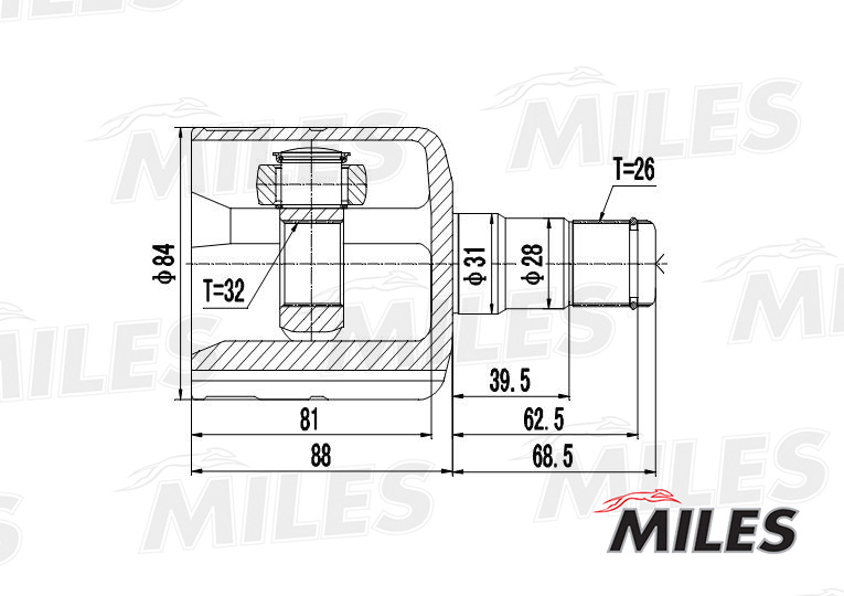 Miles - ШРУС AUDI A3/VW PASSAT/GOLF 1.6-2.0 03- внутр.