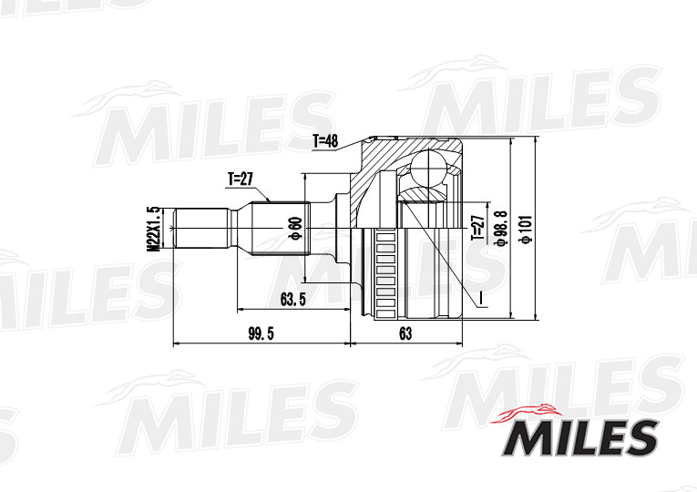 Miles - ШРУС MB W638 2.0-2.3D 96-03 нар.(ABS)