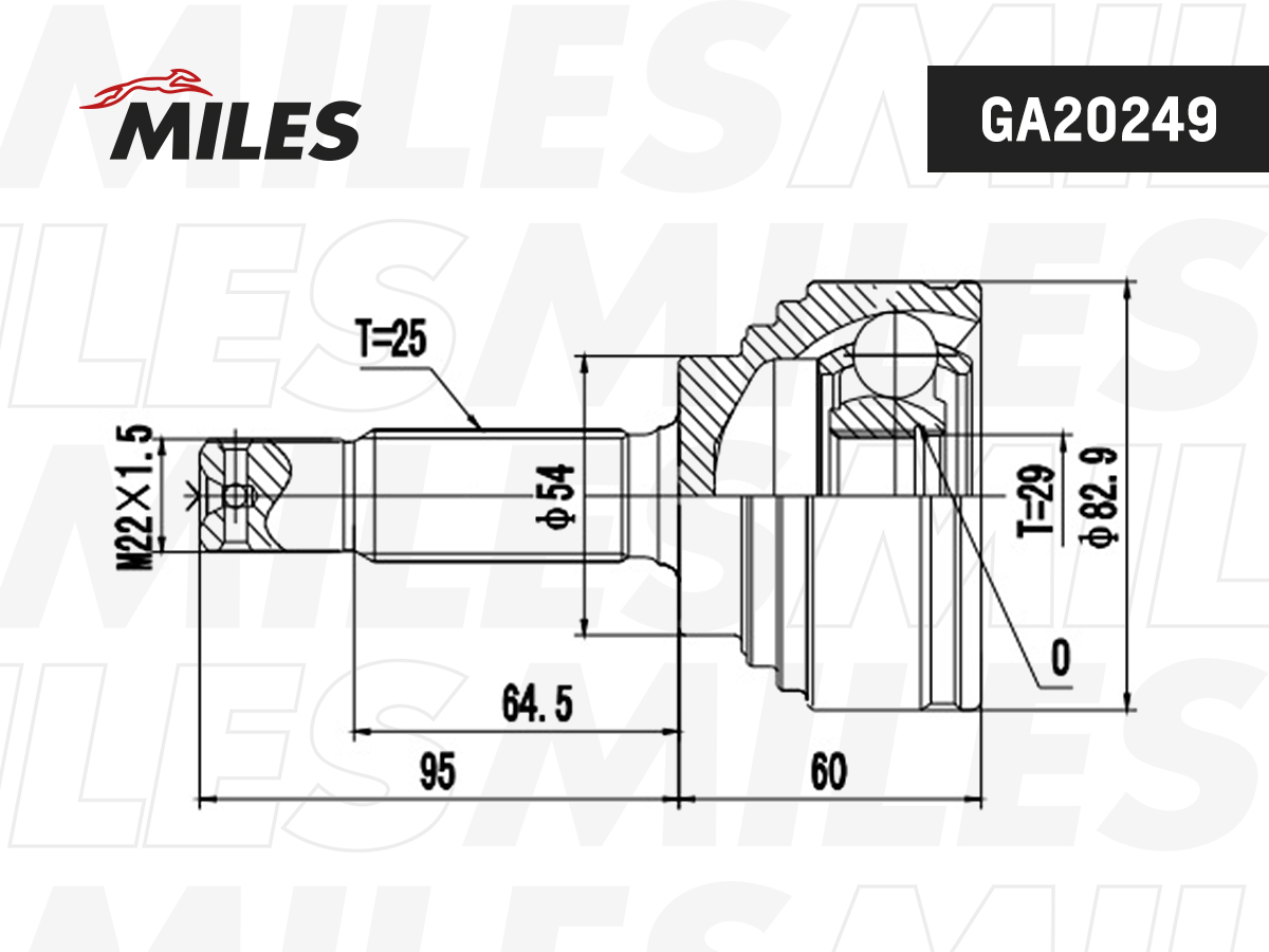 MILES - ШРУС MITSUBISHI CARISMA 1.6-1.9TD 96-06 нар. (со шплинтом)