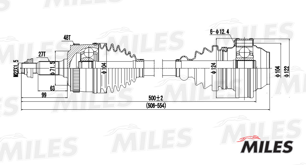 Miles - Привод в сборе MB W638 2.0D/2.2D 99-03 лев./прав. (ABS)