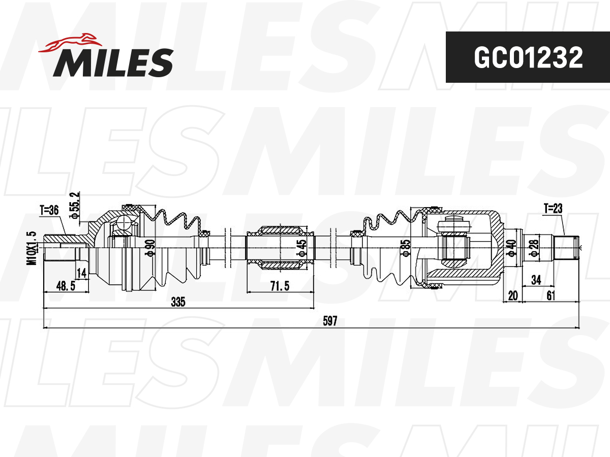 MILES - Приводной вал FORD C-MAX(1.8i) 04-10; FOCUS II(1.6D 1.8i) 04-12; - левый