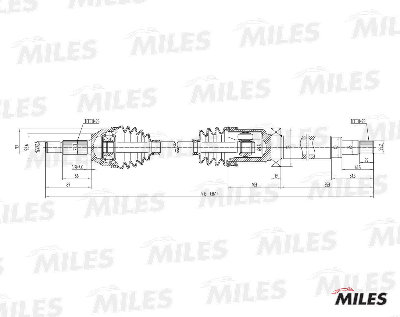 Miles - Привод в сборе FORD FIESTA/FUSION 1.4TD 01-07 прав. (ABS)