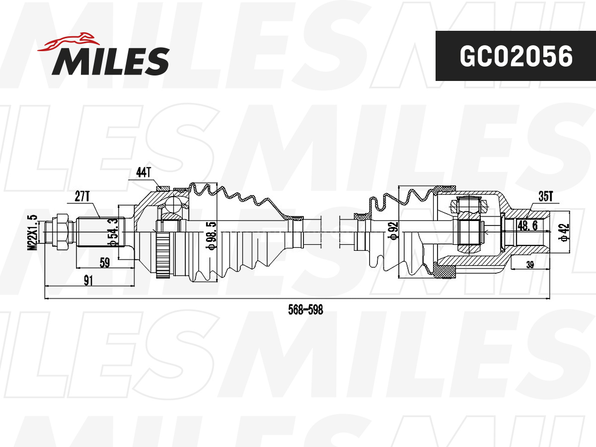 MILES - Привод в сборе FORD MONDEO 1.6-2.5 93-00 прав. (ABS)