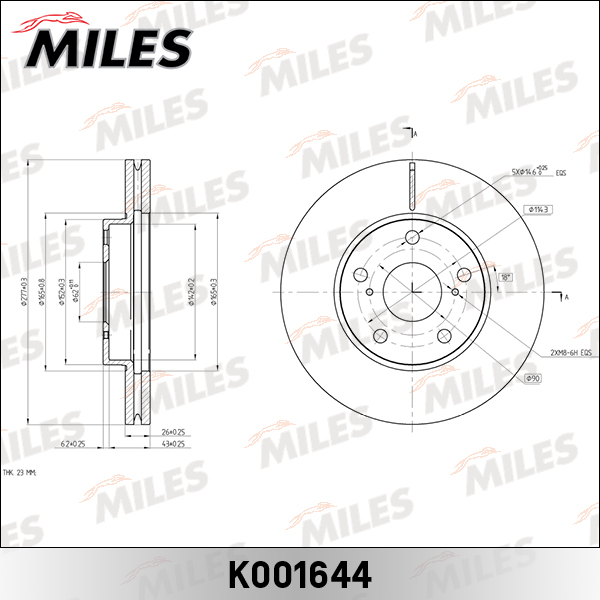 Miles - Диск тормозной TOYOTA AURIS 12-/COROLLA 11- передний вент.D=277мм.