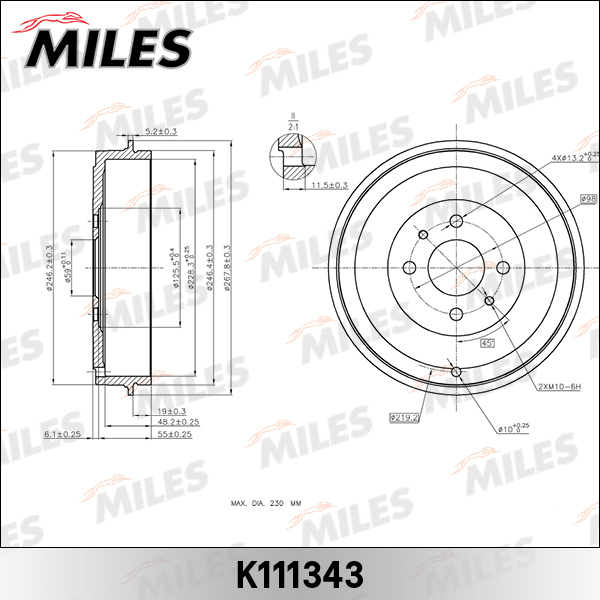 Miles - Барабан тормозной FIAT DOBLO 01-/IDEA 04-/LINEA 07-/MAREA 96-/MULTIPLA 99-/TIPO