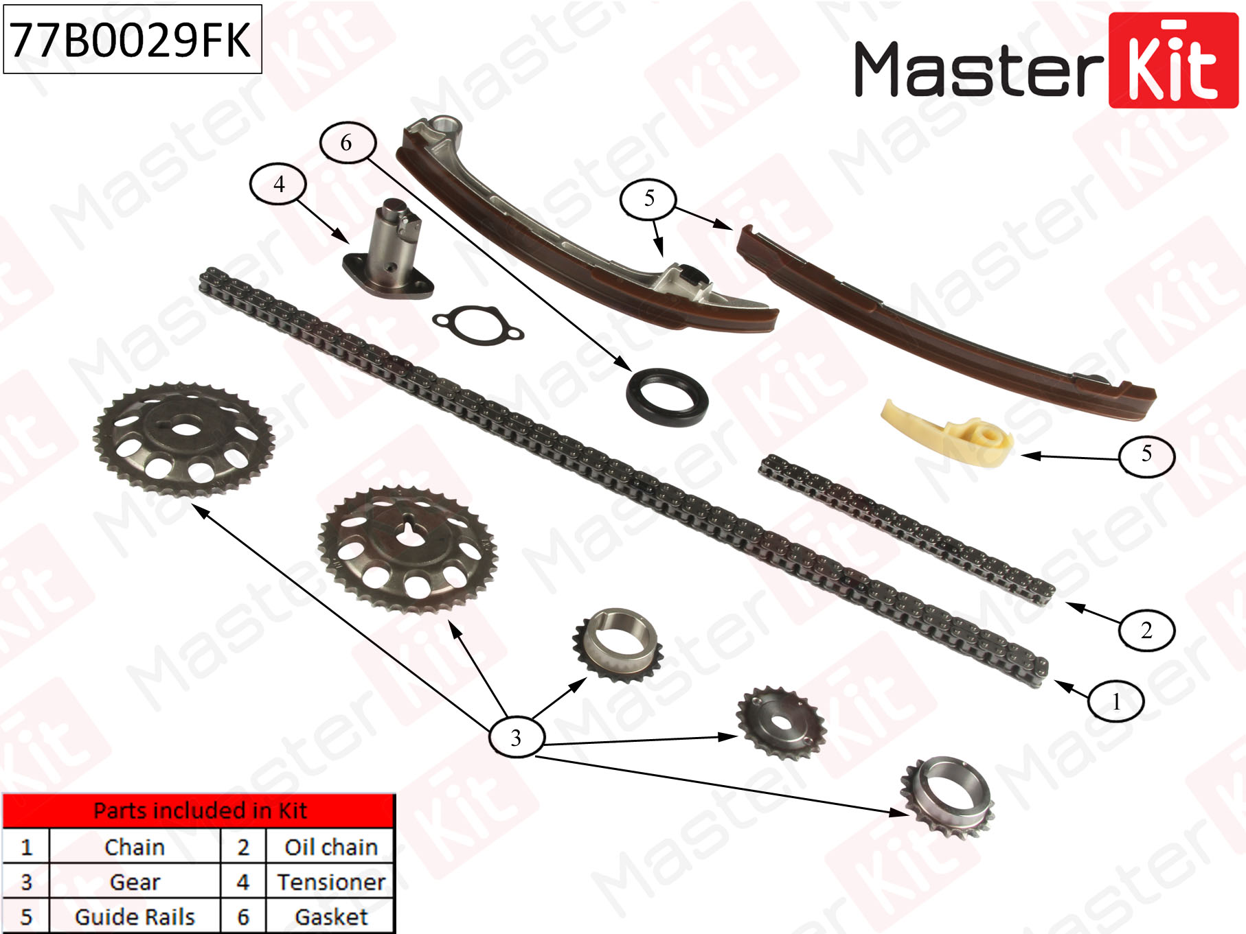 MASTERKIT - 77B0029FK Комплект цепи ГРМ Toyota Avensis 2.0i/2.4i 16V 1AZFE/2AZFE 01-11