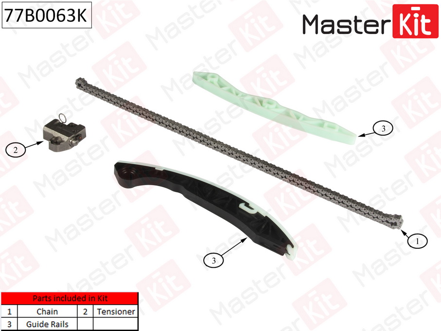 MASTERKIT - Комплект цепи ГРМ HYUNDAI ix35/Santa Fe II/SONATA  G4KD/G4KE 2.0L-2.4L 08-14 (без звездочек)