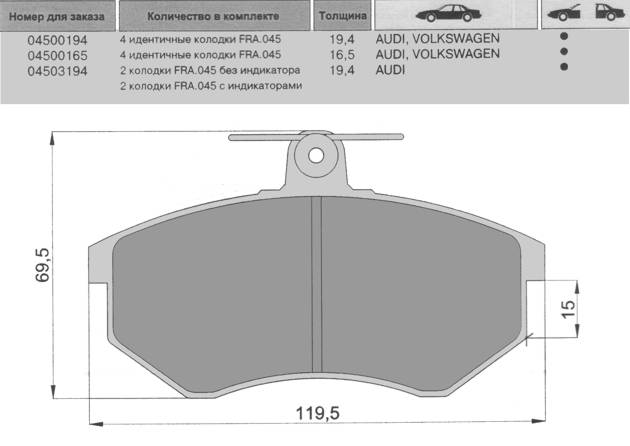 Маркон - Колодки тормозные дисковые к-т Audi, Volkswagen