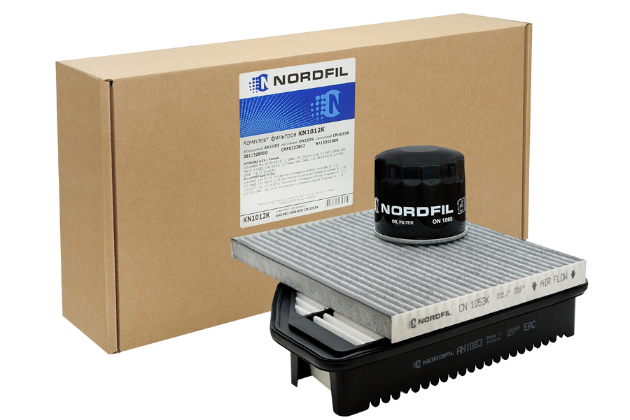 NORDFIL - Комплект фильтров (воздушный + масляный + салона угольный) HYUNDAI ix35, KIA SPORTAGE III (SL)