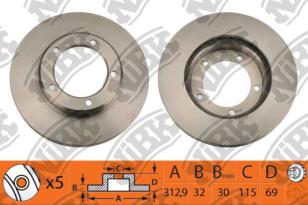 NiBK - Диск тормозной TOYOTA LAND CRUISER 100 4.7 2002 - 2007; TOYOTA LAND CRUISER 100 4.2 1998 - 2007; LEX