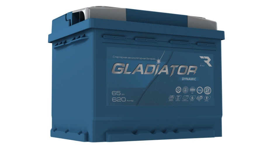 GLADIATOR - АКБ Gladiator Dynamic 65 А/ч, пусковой ток 620 А, обратной полярности, тип вывода конус. 242х175х190