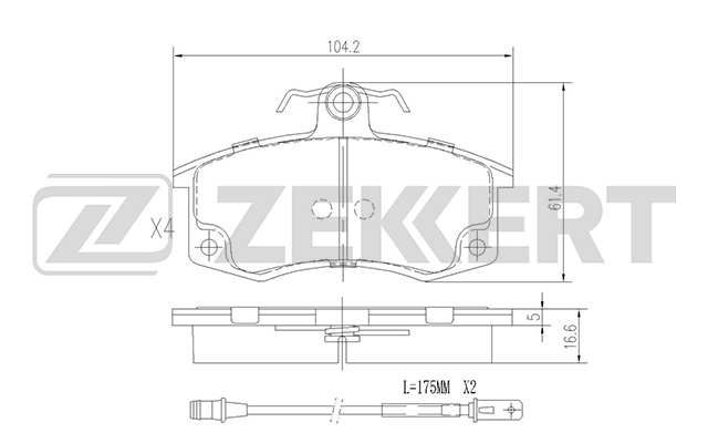 ZEKKERT - Колодки торм. диск. передн. с датчиком Lada 2110,2111,2112 95-, Kalina (1117,1118,1119) 04-, Priora (2170,2171,2172) 07-