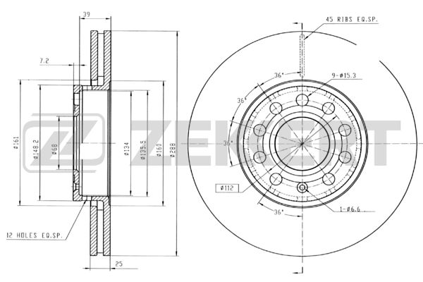 ZEKKERT - Заменен на xzk-BS-6520 / Диск торм. перед. Audi 100 90-, A4 I-III 95-, A6 I, II 94-, Skoda Superb (3U) 01-, VW Passat V 96-