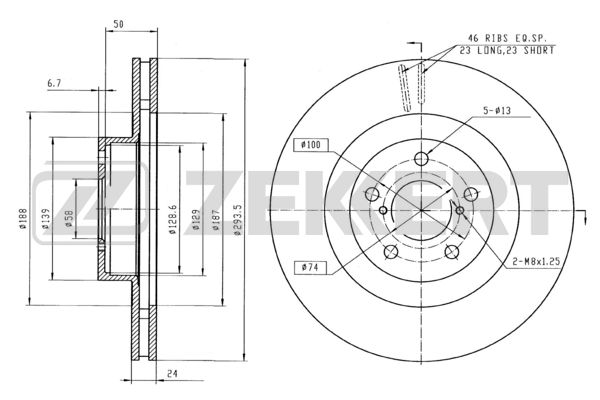 ZEKKERT - Диск торм. перед. Subaru Forester (SG, SF, SJ) 02-, Impreza (GC, GD, GG, GF) 98-, Outback (BE, BH, BL, BP) 00-