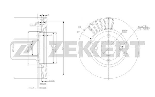 ZEKKERT - Диск торм. перед. Nissan Cube (Z12) 10-, Tiida (C11, SC11) 07-