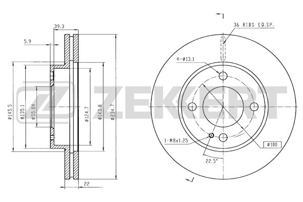 ZEKKERT - Диск торм. перед. Mazda 323 III, IV 89-, 323 V, VI 94-