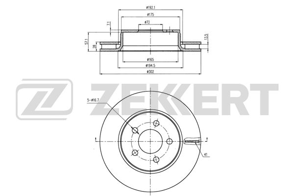 ZEKKERT - Диск торм. перед. Dodge Nitro 06-, Jeep Compass 06-