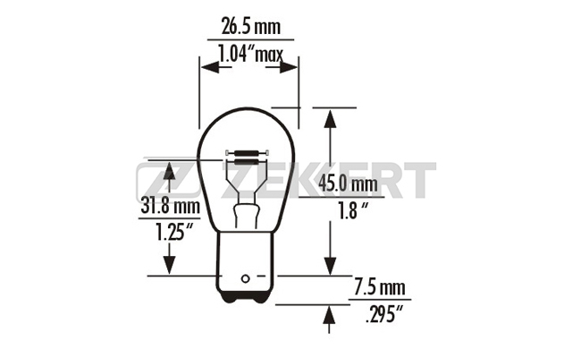 ZEKKERT - Лампа P21/4W 12V 21/4W BAZ15d; упаковка 10 шт. (выведено из ассортимента)
